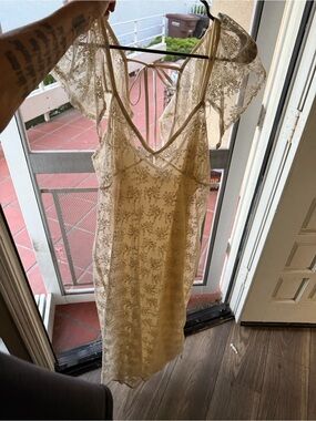 Primark (Rita Ora) Cream Lace-Trim Slip Dress size large